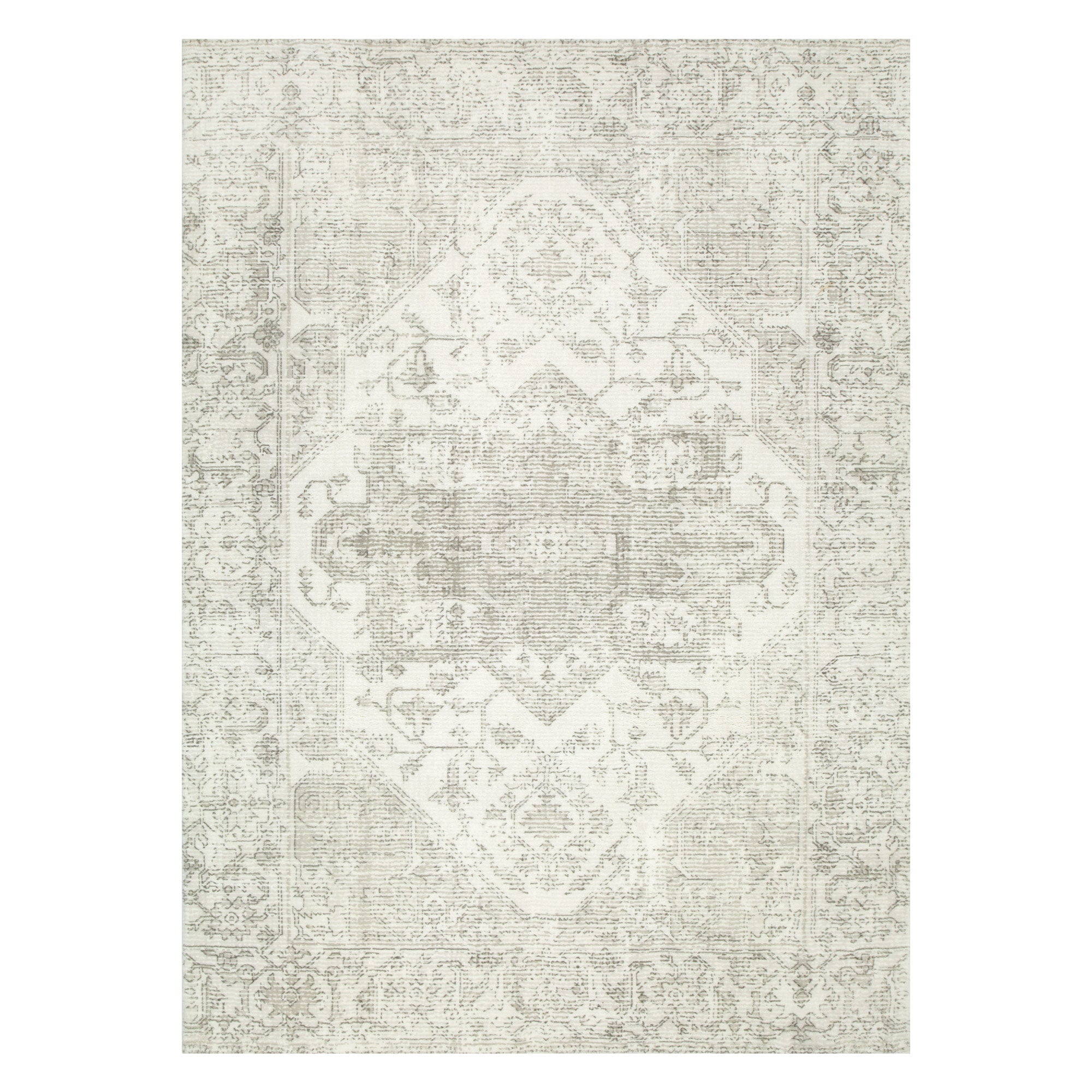 Cloud Distressed Medallion Cream Beige Washable Rug