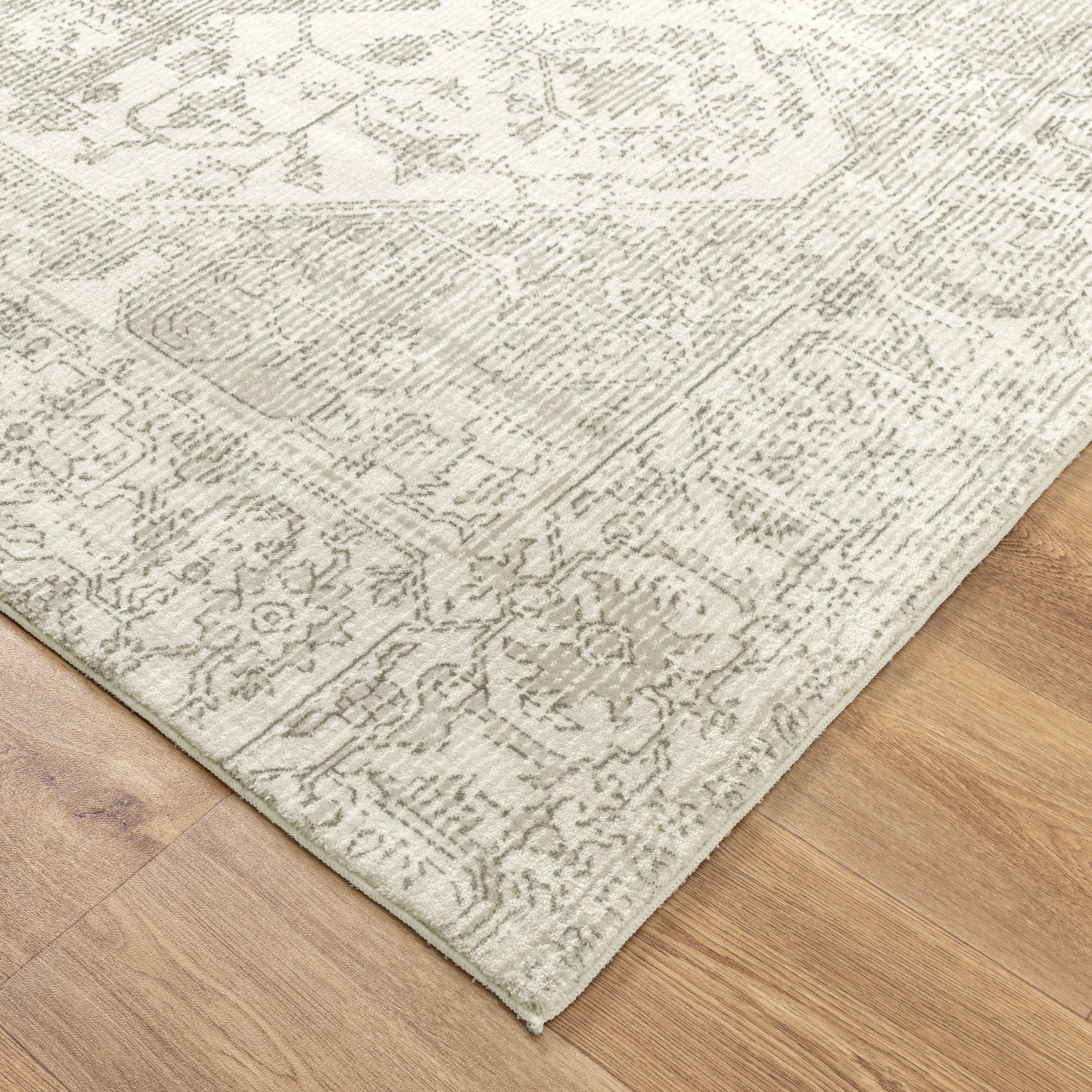 Cloud Distressed Medallion Cream Beige Washable Rug