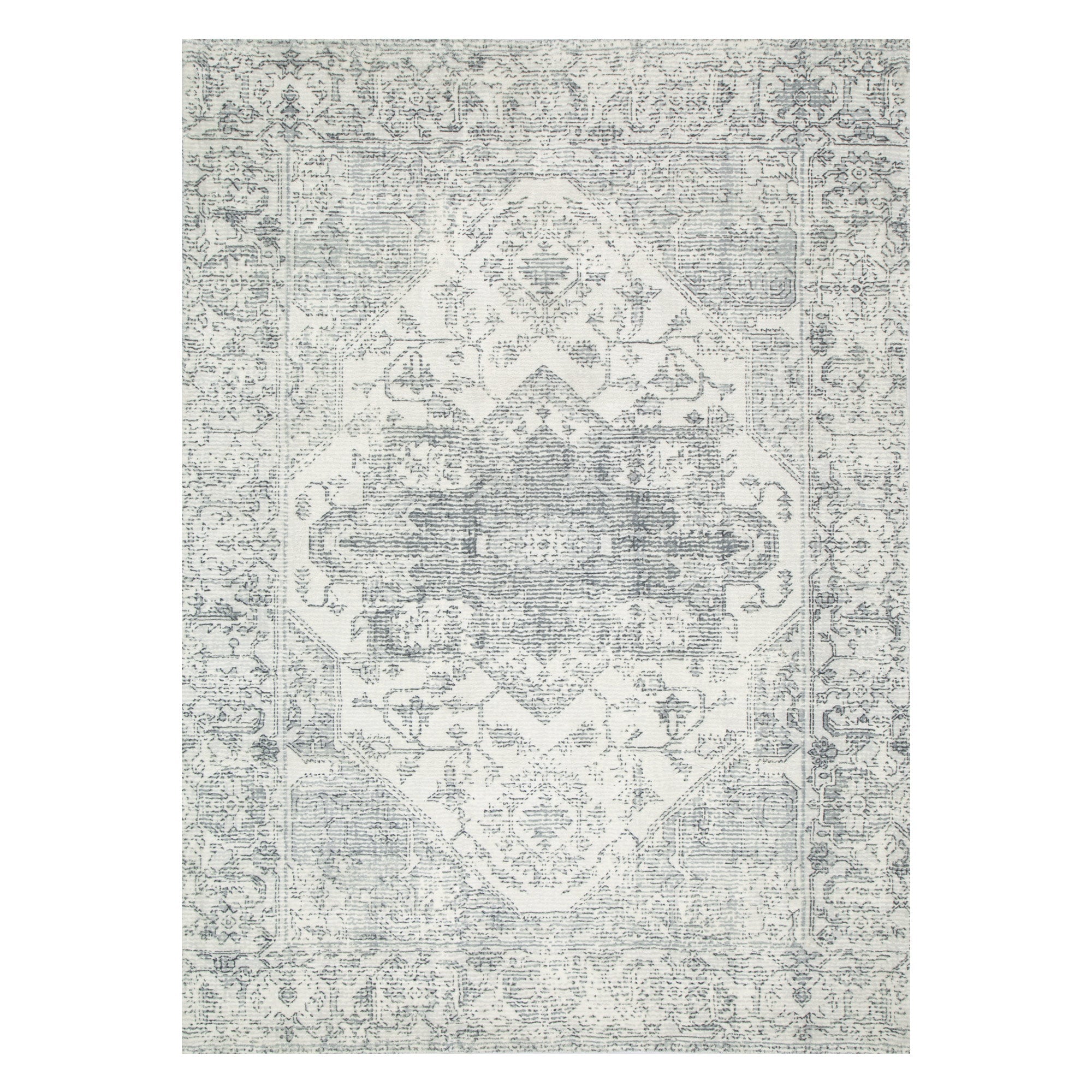 Cloud Distressed Medallion Cream Blue Washable Rug