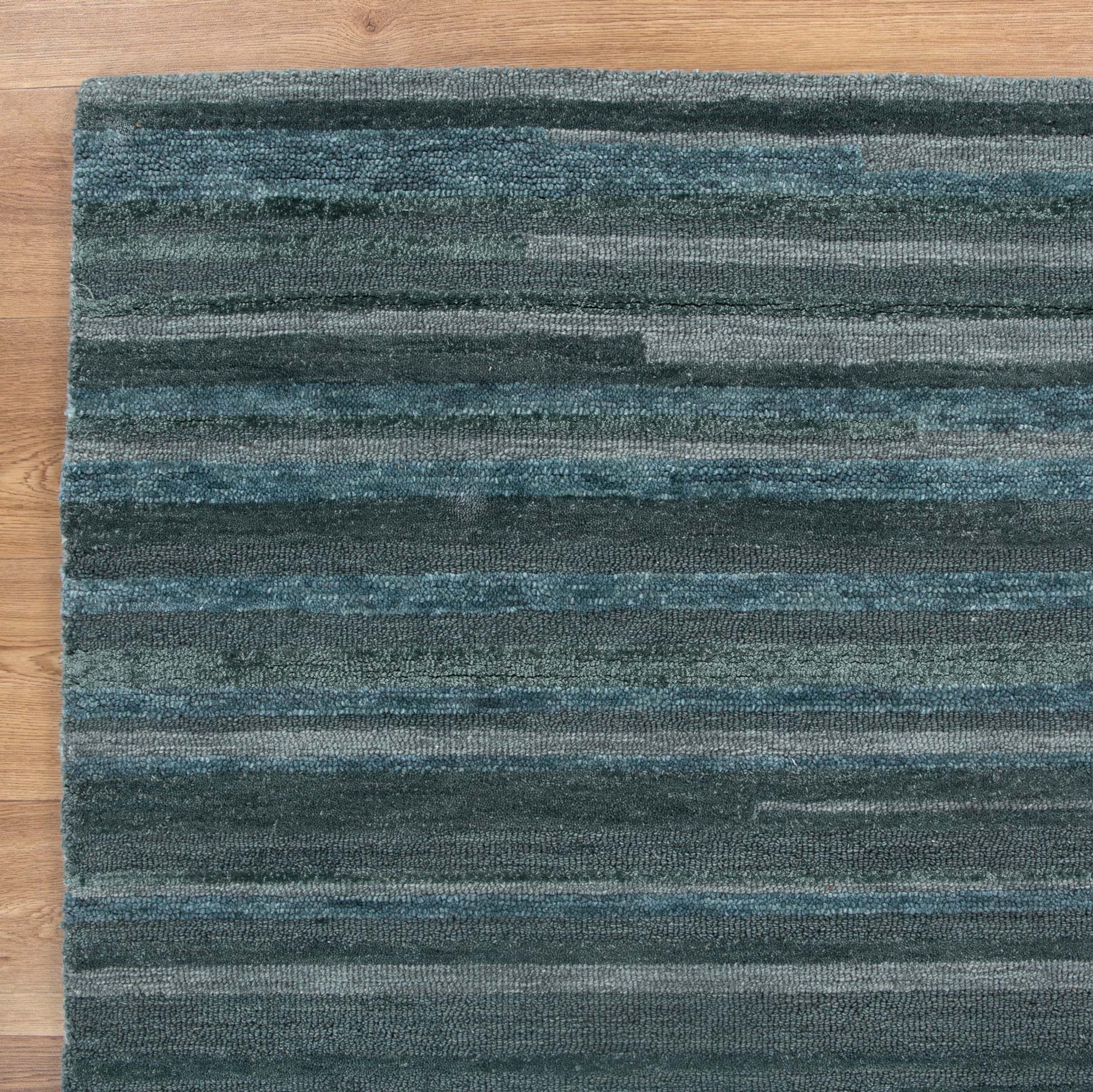 Les Nomades Linear Teal Wool Rug