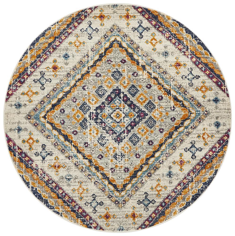 Babylon 203 White  Round Rug