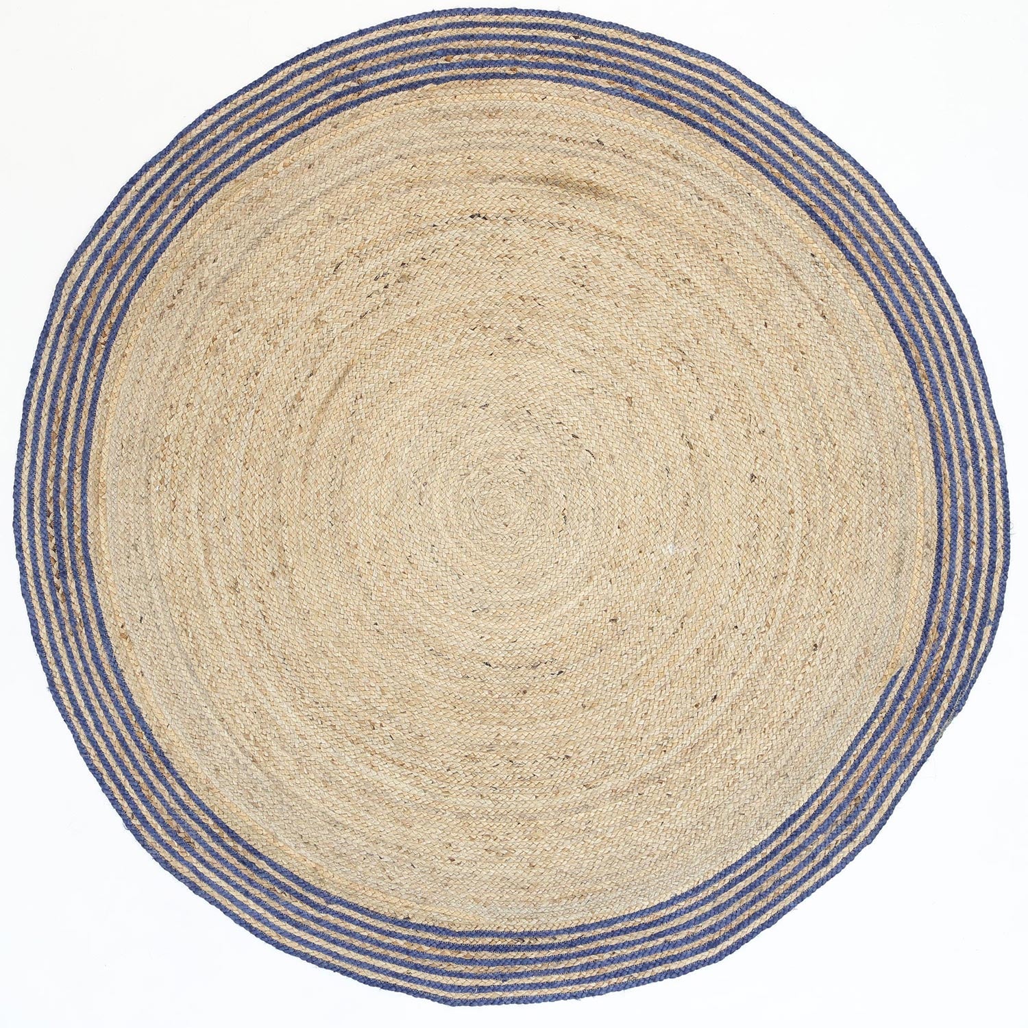 Capri Navy Blue Natural Round Boarder Rug