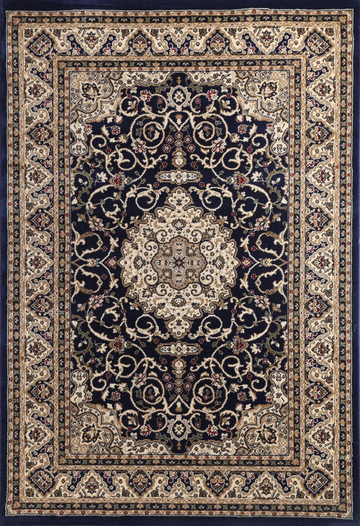 Ornate Navy Blue Bordered Traditional Flowered Rug