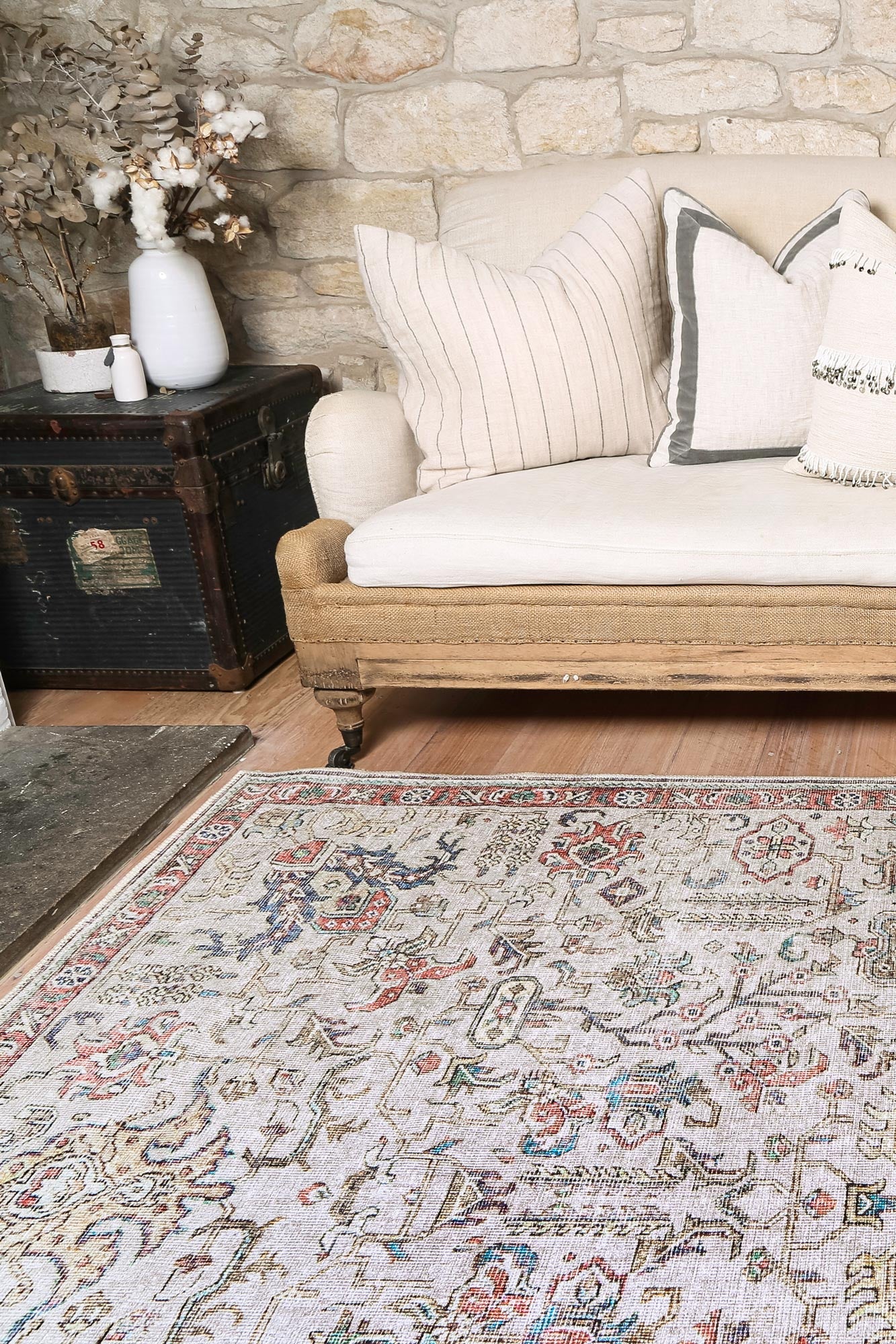 Vintage Crown Rudolph Ivory & Multi Distressed Vintage Rug