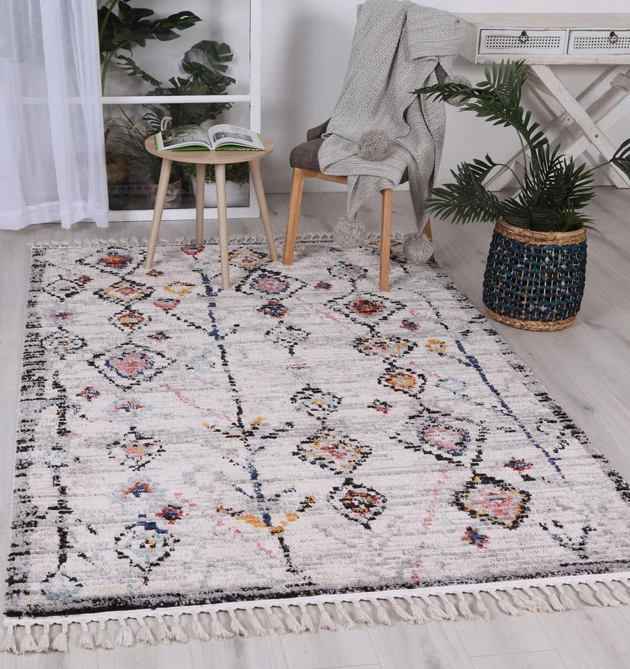 Boho Moroccan Taza White Rug